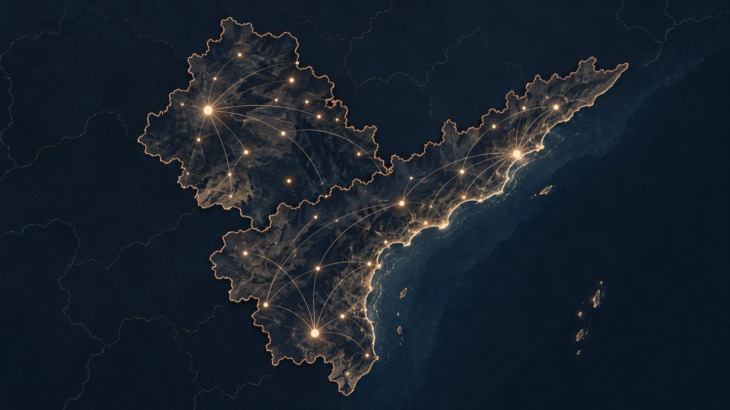 Stylized AI-generated regional connection illustration, not a geographic navigation map